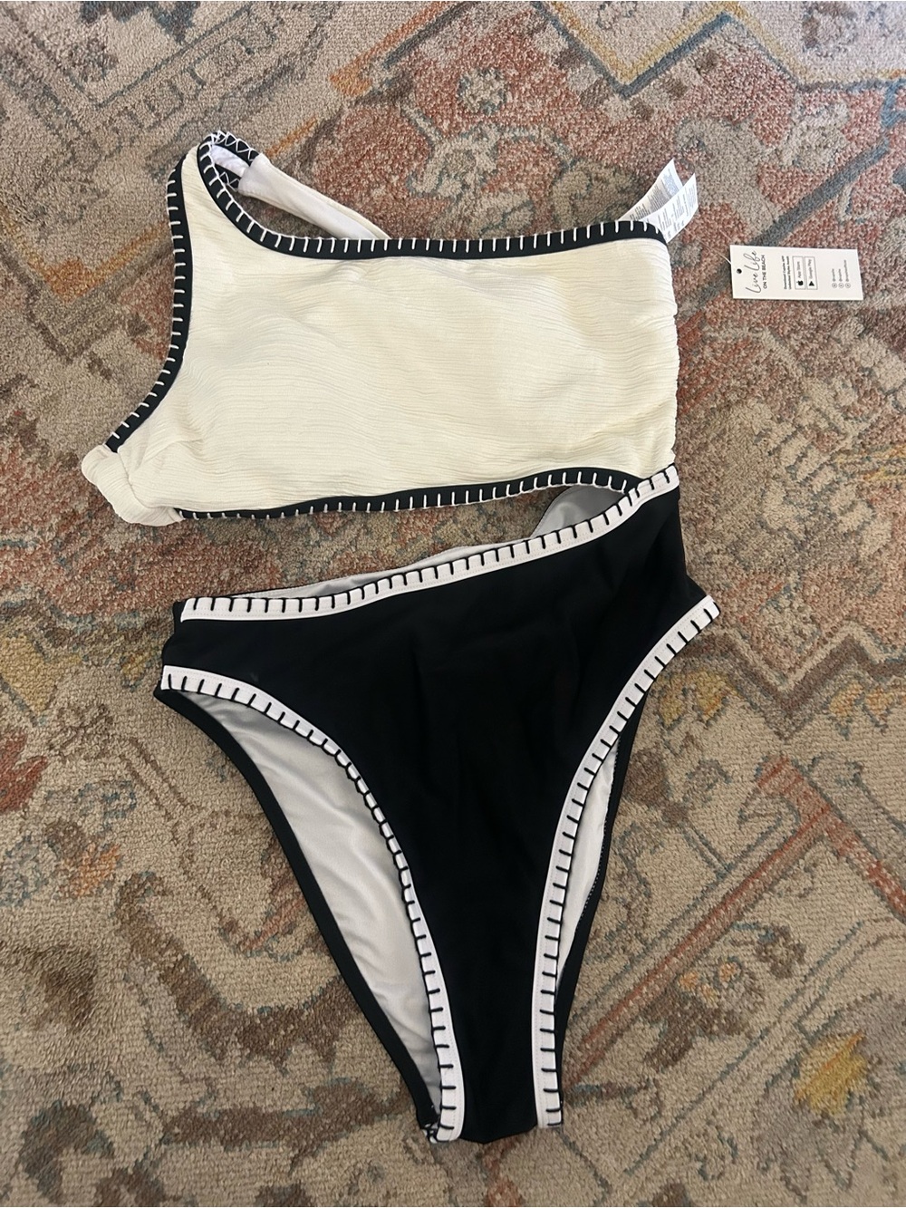 Cupshe Cream One Piece Cut Out Black and White Swimsuit NEW WITH TAGS